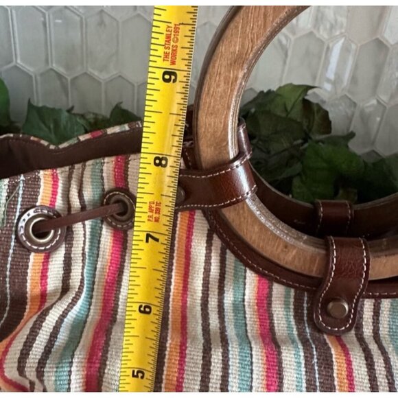 Vintage Striped Canvas & Wood Handle Tote Bag - Picture 6 of 8